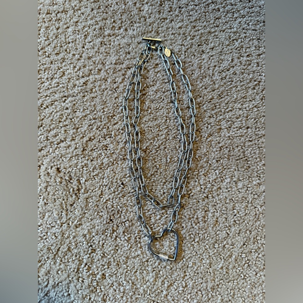 Double Chain Silver Heart Necklace